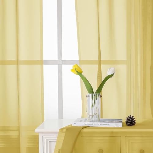 Yellow Sheer Curtains 72 Inches Long 2 Panels (Yellow / 40"W x 72"L (Pack of 2))