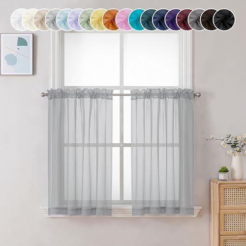 Light Grey Sheer Curtains 36 inch Length 2 Panels (Light Grey / 42"W x 36"L (Pack of 2))