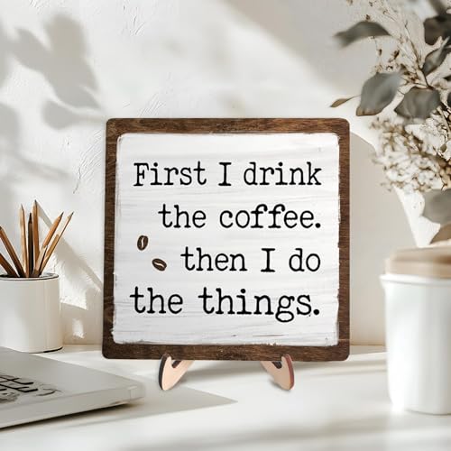 Vintage Coffee Bar Sign Plaque (White&Brown6 / 5.9 x 5.9 x 0.32 inches)