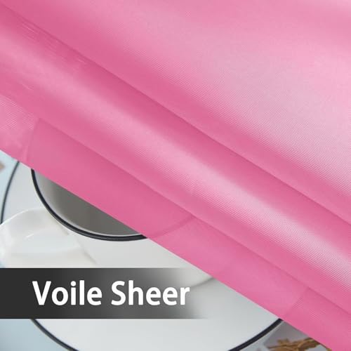 Solid Sheer Rod Pocket Curtain Voile Draperies 2 Panels White Beige Black Grey Ivory 60 Inch Width 96 Inch Long 1 Pair for Kitchen Bedroom Children Living Room Yard (Pink / 60"W x 96"L (Pack of 2))