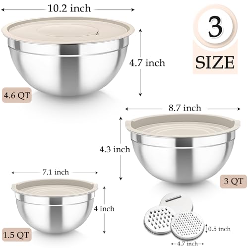 Mixing Bowls Stainless Steel Nesting Salad Bowls Set (Khaki / Airtight Lids)