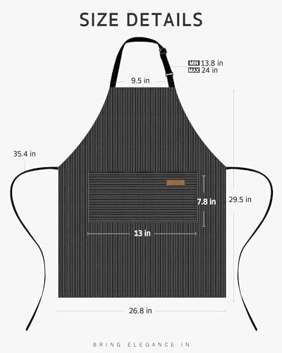 Chef Apron for Men Women with Pockets (Black/White)
