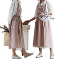 Women Cotton Linen Cross Back Apron with Pockets for Gardening Works Pinafore Dress (Pink)