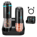 Rechargeable Gravity Electric Salt Grinder Set (Black with Charging Base)