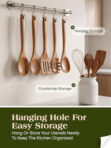 AIUHI 10 Pcs Wooden Spoons for Cooking (10 pack wooden utensils)