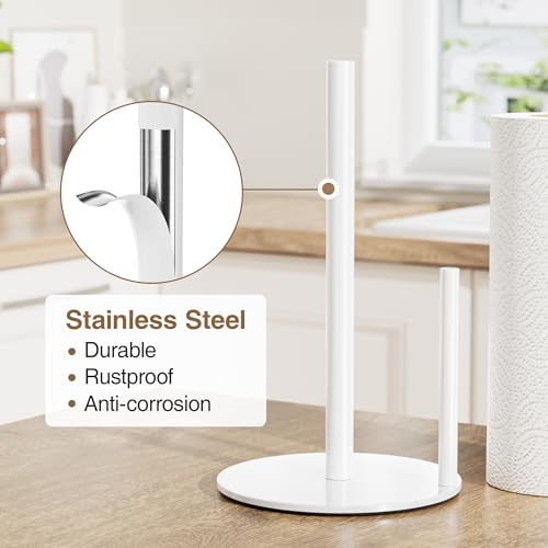 Paper Towel Holder White Stainless Steel Kitchen Countertop Roll Organizer (White)