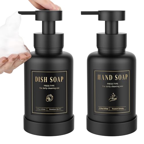 Glass Foaming Soap Dispenser 15oz Hand Soap Bottle (Black)