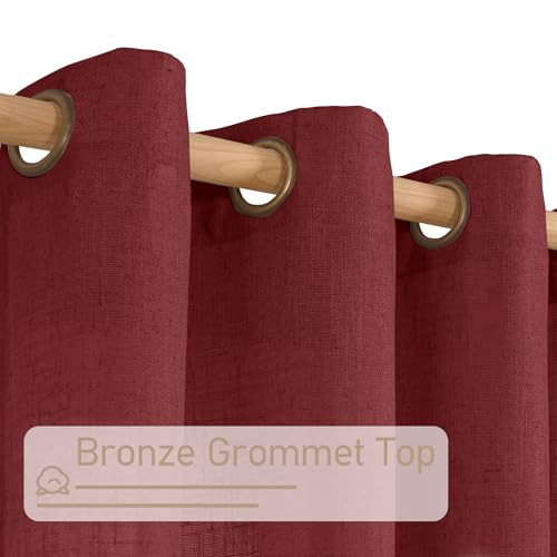 90 inch Long Linen Curtains for Living Room 2 Panels (52"W x 90"L (Pack of 2) / Burgundy Red)