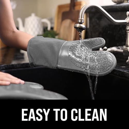 BPA Free Soft Silicone Oven Mitts (Gray / 2-Piece 13.7" Oven Mitts)