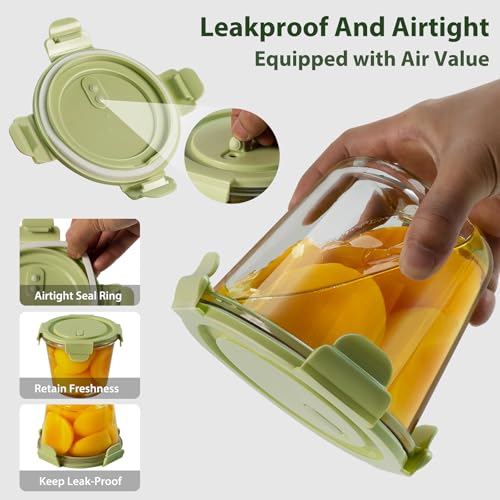 3Cup 23oz Glass Meal Prep Containers with Vented Lids Food Storage (Multicolor+Dark Green / 23oz)