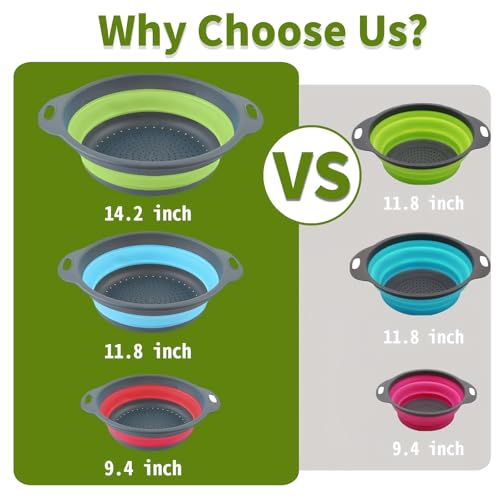 Collapsible Colander Set (Blue, Green, Red)