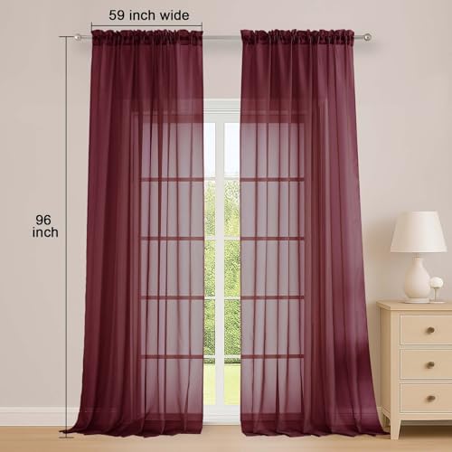Sheer Curtains 2 Panels Set for Bedroom Living Room (Burgundy Wine / 59"W x 96"L (Pack of 2))