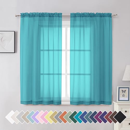 Turquoise Sheer Curtains 54 Inch Length 2 Panels Set (42"W x 54"L (Pack of 2) / Turquoise)