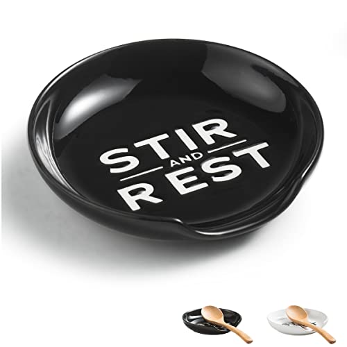 Ceramic Spoon Rest for Stove Top (Black/White)