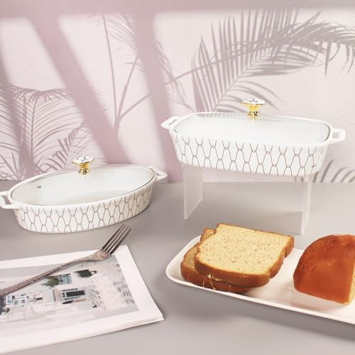 10" x 7" Ceramic Casserole Dish with Glass Lid (White / 12.4 Inch (1.3 qt))