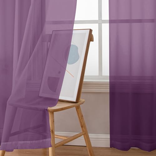 Plum Purple Sheer Curtains 84 Inches Long 2 Panels (Plum / 42"W x 84"L (Pack of 2))