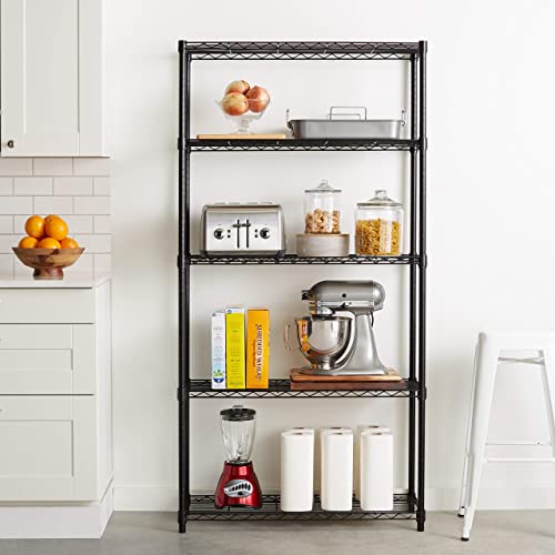 5 Shelf Adjustable Heavy Duty Steel Wire Storage Shelves for Garage (5 -Shelf / 36" L x 14" W x 72" H / Black)