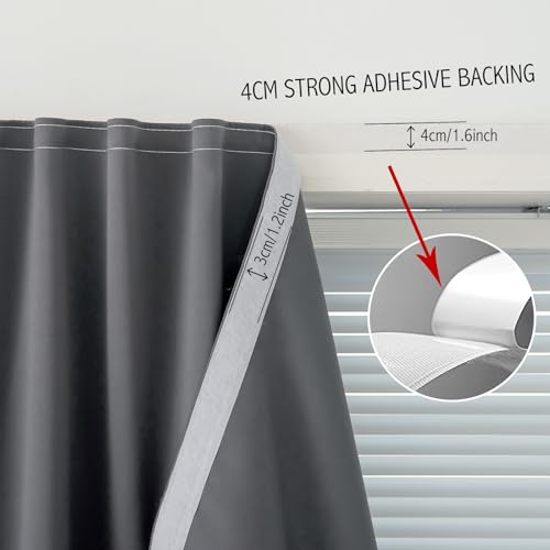 Magic Tape Stick On Curtains Window Shades Pull Down Blackout Window Cover Blackout Curtains for Bedroom No Drillng Self Adhesive Curtains No Rod Small Curtain (59"W x 71"L (Pack of 1) / Grey)