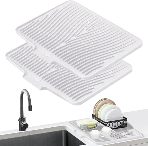 Silicone Dish Drying Mat for Kitchen counter (Ivory-2pcs / 15.8" x 13")