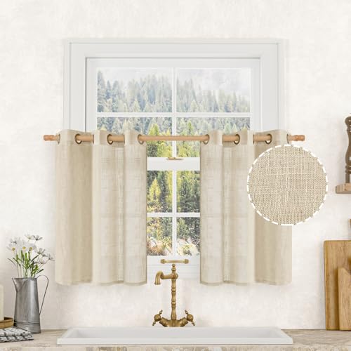 Short Window Linen Curtains 30 Inch Length for Cafe 2 Panels (34"W x 30"L (Pack of 2) / Linen)