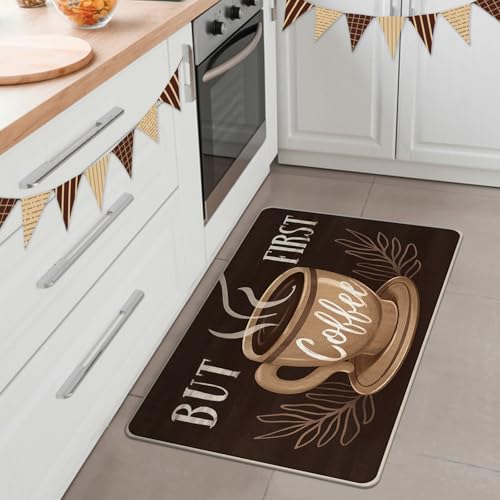 But First Coffee Themed Decorative Front Door Mat (2'8" x 4' (Rectangular) / Coffee)