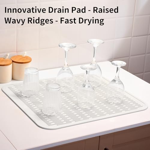 Oversized Silicone Dish Drying Mat for Kitchen (Milk White / 18" x 16")