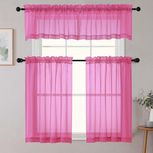 Cafe Curtains 36 Inch Length Tier 2 Pieces (Hot Pink / 42"W x 36"L (Pack of 2))