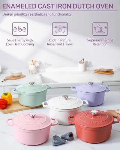 Enameled Cast Iron Dutch Oven Pot (Purple / 4.4 QT)
