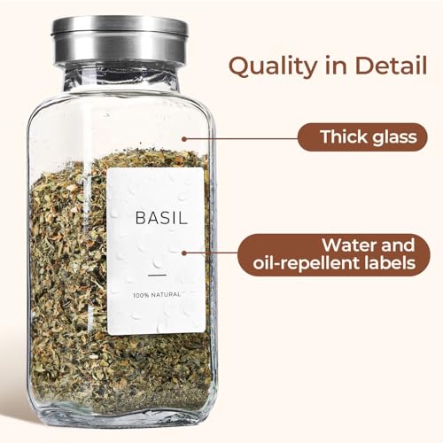 Glass Spice Jars with Shaker Lids 8 oz 6 Pack Square (8 fl oz x 6 - Shaker Lids)