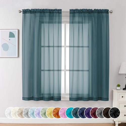 Stone Blue Sheer Curtains 54 Inch Long 2 Panels (Stone Blue / 42"W x 54"L (Pack of 2))