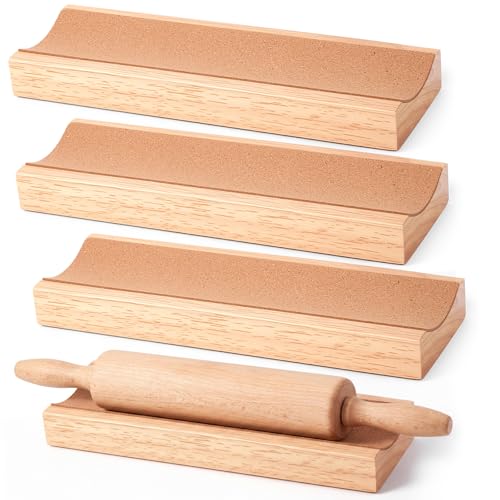 4 Pcs Wood Rolling Pin Holder Rolling Pin Stand Pizza Roller Holder Kitchen Display Rack For Dough Pastry Fondant Kitchen Storage