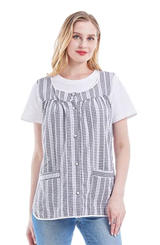 Cobbler Aprons for Women with Pockets Smock Apron with Buttons (Medium / Black)