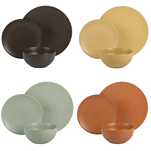 Capetown Assorted Color Reactive Glaze Round Stoneware Dinnerware (Black/Yellow/Orange/Green (Capetown) / Service for 4 (12pcs))