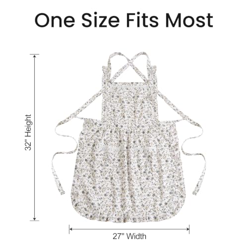 Cute Aprons for Women with Pockets (Green/Floral)