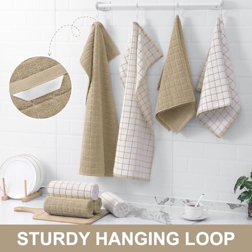 Premium Cotton Kitchen Dish Cloths 12"x 12" (Tan / 12" X 12" - 8 Pack)