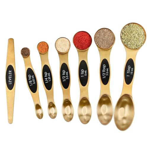 Magnetic Measuring Spoons Set Stainless Steel with Leveler (Gold)