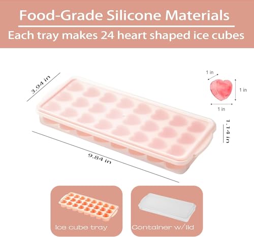 Heart Shaped Ice Cube Trays With Lid and Bin (Pink with lid and bin)