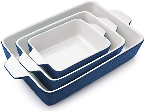 Baking Dish Set of 3 Nonstick Bakeware Set with Handles (Dark Blue / 11.6 x 7.8 Inches)