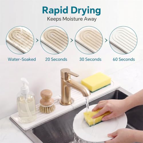 Stone Faucet Mat for Kitchen Sink (White / 15.7" x 3.9")