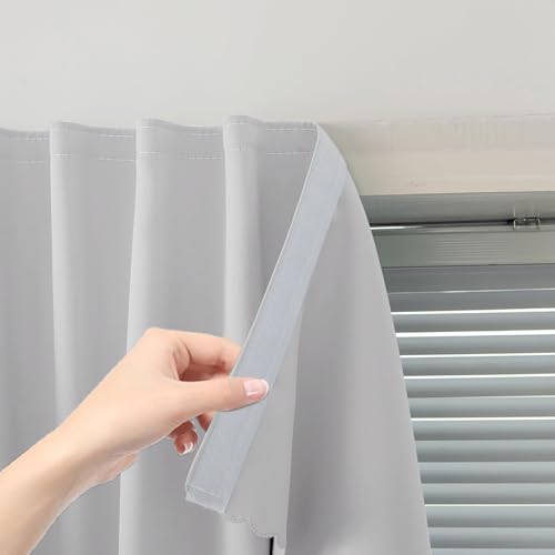 Blackout Curtains for Bedroom Sticky Curtain Blackout Window Cover Self Adhesive Curtains Rod No Drillng (47"W x 84"L (Pack of 1) / Light Grey)