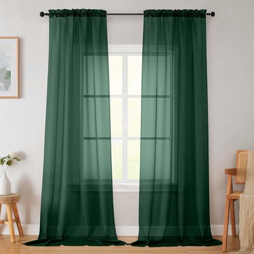 Hunter Green Sheer Curtains for Bedroom Living Room 96 Inches Long 2 Panels (Hunter Green / 42"W x 96"L (Pack of 2))