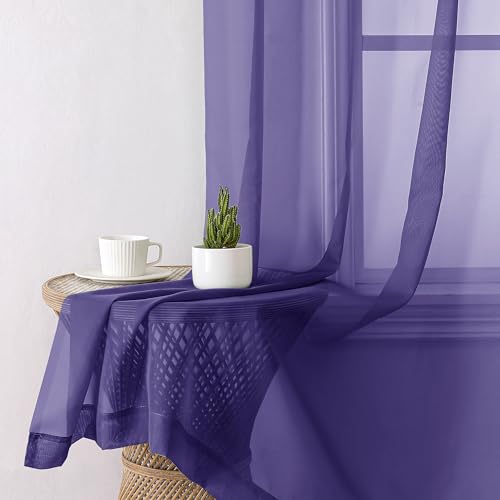 Purple Sheer Curtains 72 Inch Length 2 Panels Set (42"W x 72"L (Pack of 2) / Purple)