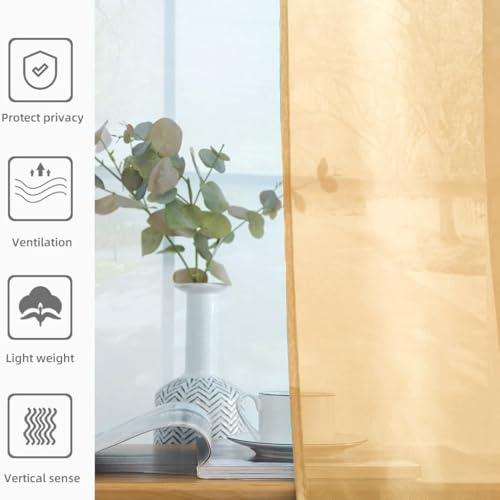Solid Sheer Rod Pocket Curtain Voile Draperies 2 Panels White Beige Black Grey Coffee 52 Inch Width 84 Inch Long 1 Pair for Kitchen Bedroom Children Living Room Yard (Beige / 52"W x 84"L (Pack of 2))