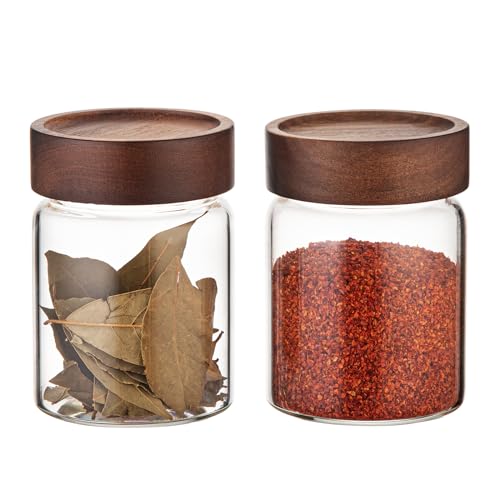 10 oz Small Glass Jars with Top Screw Lid Round Herb Coffee Bean Ground Storage Canister Clear Glass Food Container for Pantry Sugar Tea Coffee Bean Spice Nuts Cookies Bath Salts (2×300ml(10oz))