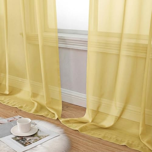 Sheer Curtains 84 Inches Long 2 Panels Set for Bedroom Living Room (Yellow / 42"W x 84"L (Pack of 2))