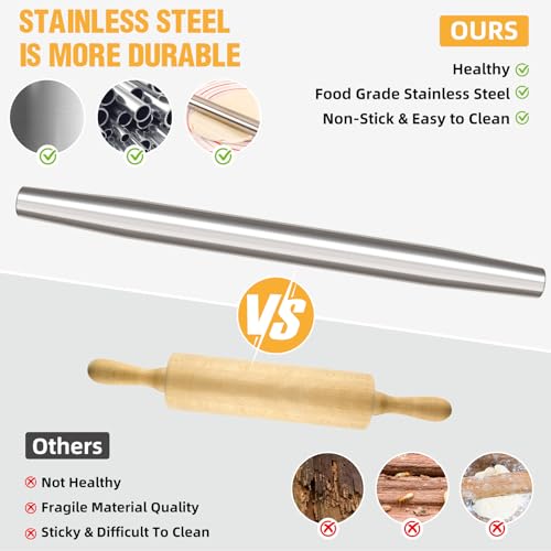 Seamless Stainless Steel Rolling Pin with Silicone Pastry Mat