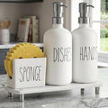 Kitchen Soap Dispenser Set Comes with Ceramics Sponge Holder (Silver + White + Sponge Holder)