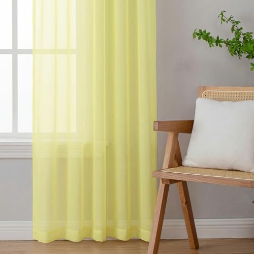 Sheer Curtains 90 inches Long 2 Panels Set for Living Room (Light Yellow / 42"W x 90"L (Pack of 2))
