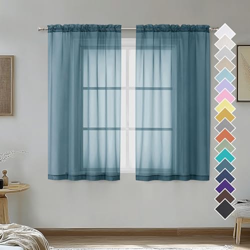 Dusty Blue Sheer Curtains 45 Inches Long 2 Panels (Dusty / 42"W x 45"L (Pack of 2))