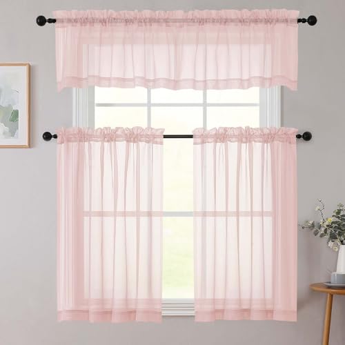 Kitchen Curtains 24 Inch Length Tier 2 Pieces (Blush / 42"W x 24"L (Pack of 2))